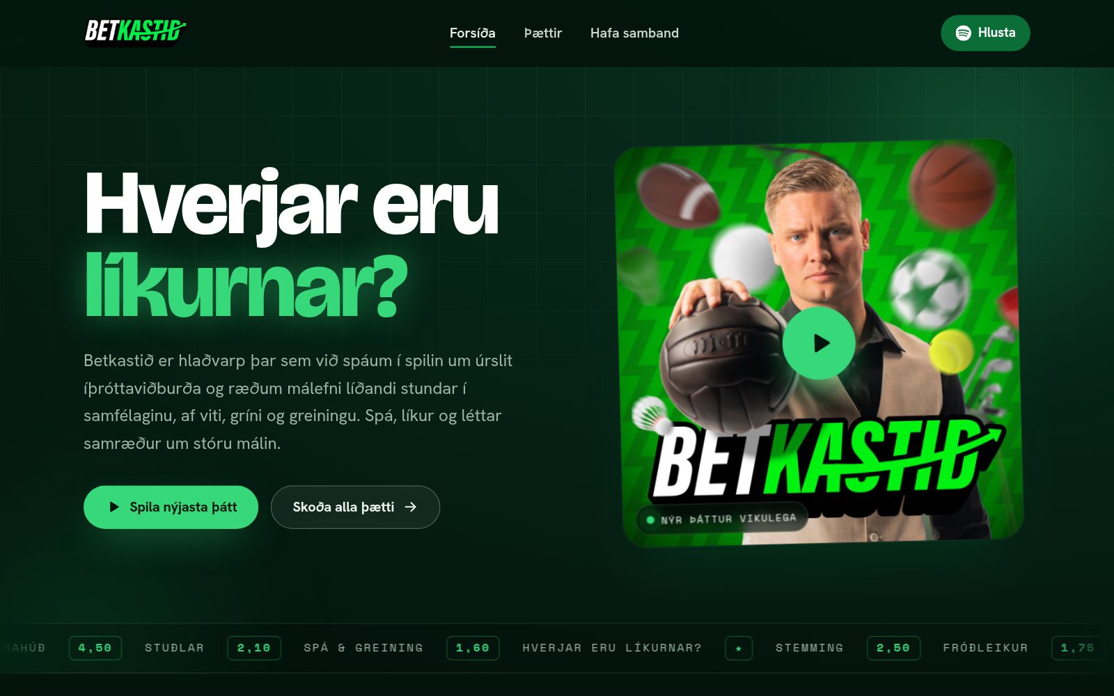 Forsíða Betkastið í tölvu — vefur hannaður og smíðaður af Briem
