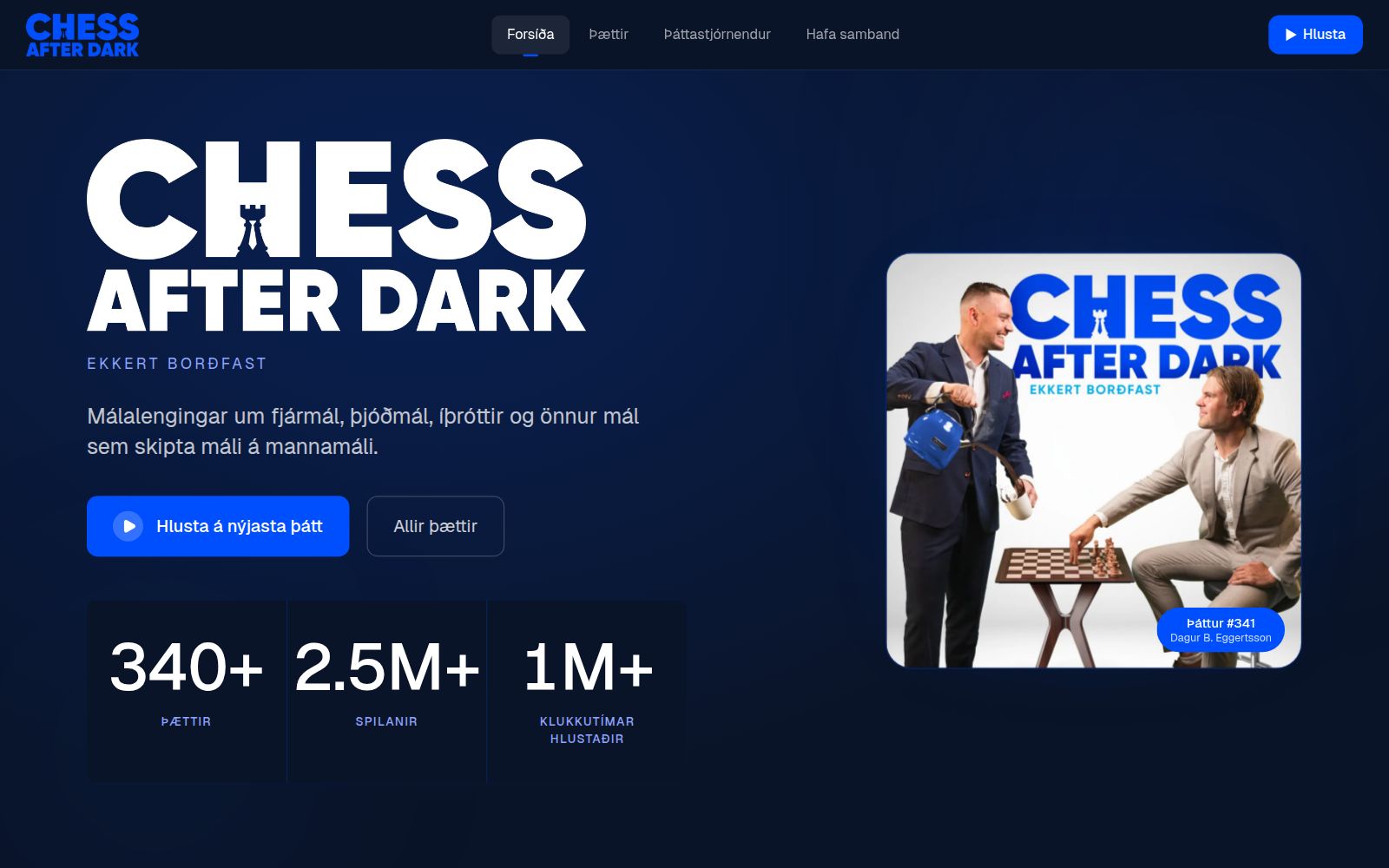 Forsíða Chess After Dark — vefur hannaður og smíðaður af Briem